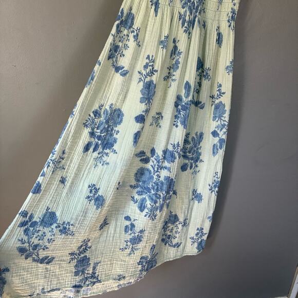 FREE PEOPLE Milkmaid Midi Dress Sundress Blue Floral Gauzy CottageCore Cotton M - Picture 7 of 13